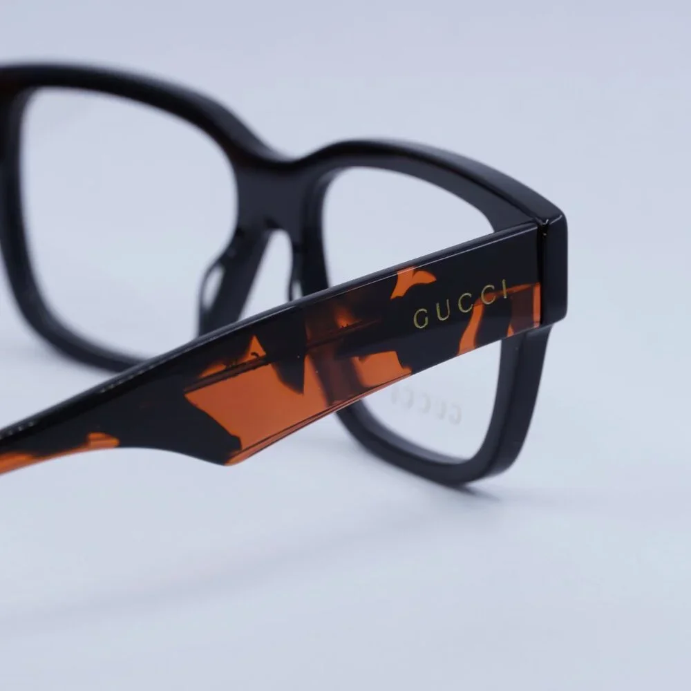 🕶️ New Gucci GG1428O 006 Eyeglasses - Black With Orange Havana Frame